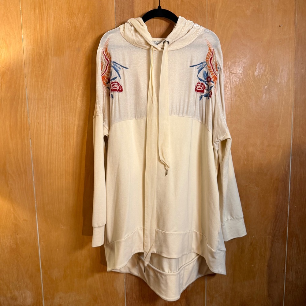 Love Johnny Was Cream Embroidered‎ Birds Velvet Hoodie Sweatshirt Small - Picture 11 of 11